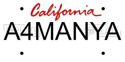 A4MANYA California License Plate