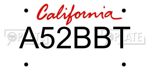 A52BBT California License Plate