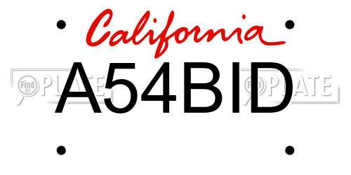 A54BID California License Plate