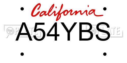 A54YBS California License Plate