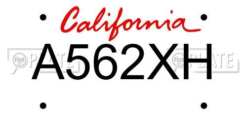 A562XH California License Plate