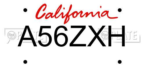 A56ZXH California License Plate