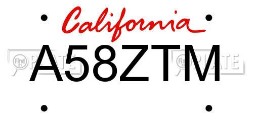 A58ZTM California License Plate