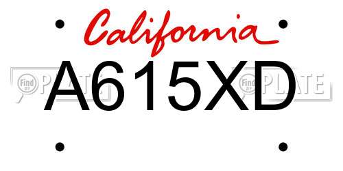 A615XD California License Plate