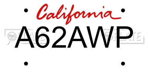 A62AWP California License Plate
