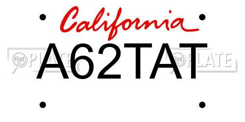 A62TAT California License Plate