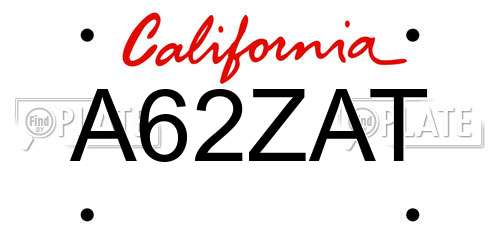 A62ZAT California License Plate