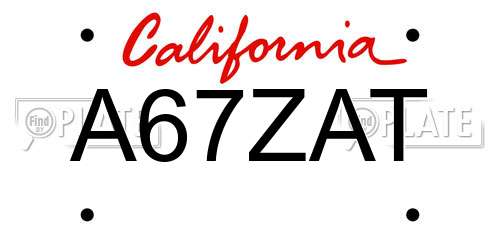 A67ZAT California License Plate