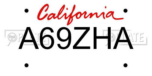A69ZHA California License Plate