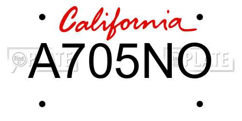 A705NO California License Plate