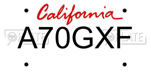 A70GXF California License Plate