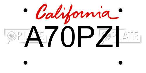 A70PZI California License Plate