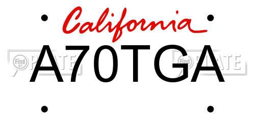 A70TGA California License Plate