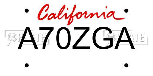 A70ZGA California License Plate