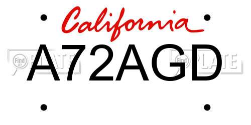 A72AGD California License Plate