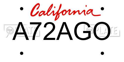 A72AGO California License Plate