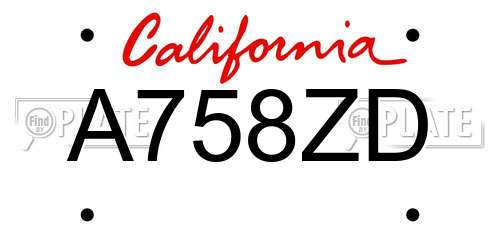 A758ZD California License Plate