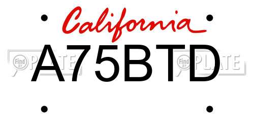 A75BTD California License Plate