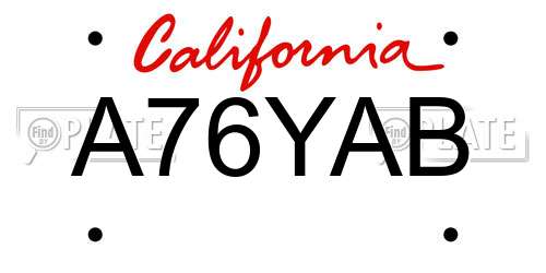 A76YAB California License Plate