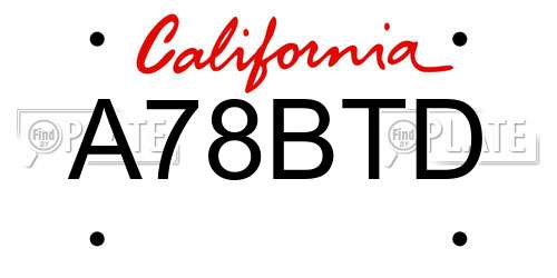 A78BTD California License Plate