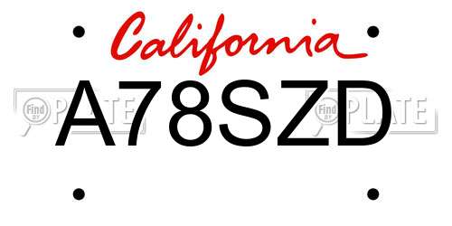 A78SZD California License Plate