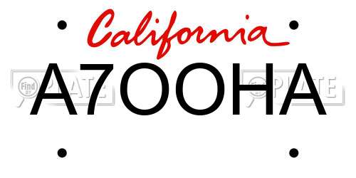 A7OOHA California License Plate