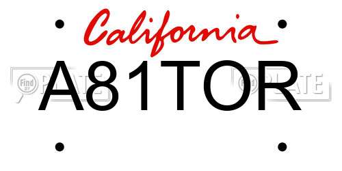 A81TOR California License Plate
