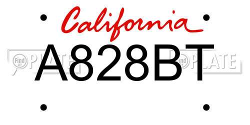 A828BT California License Plate