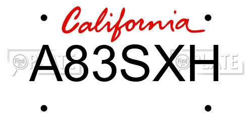 A83SXH California License Plate