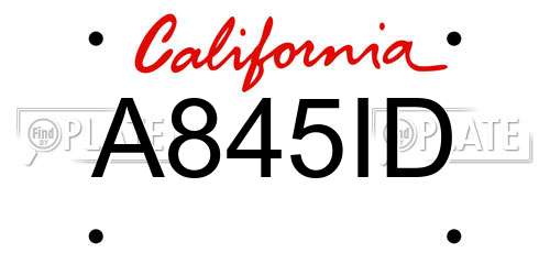 A845ID California License Plate