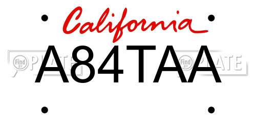 A84TAA California License Plate