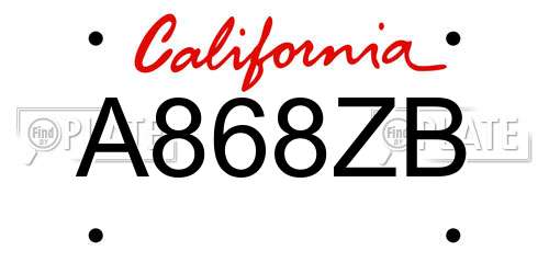 A868ZB California License Plate