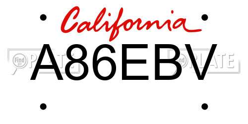 A86EBV California License Plate