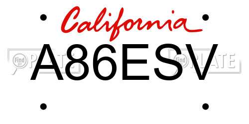 A86ESV California License Plate