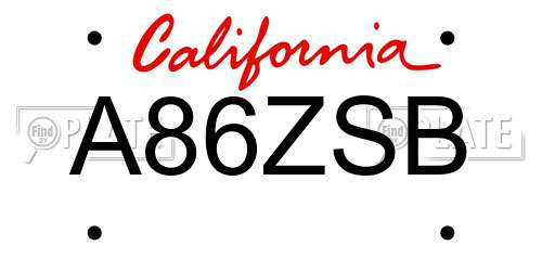 A86ZSB California License Plate