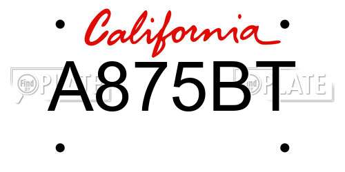 A875BT California License Plate