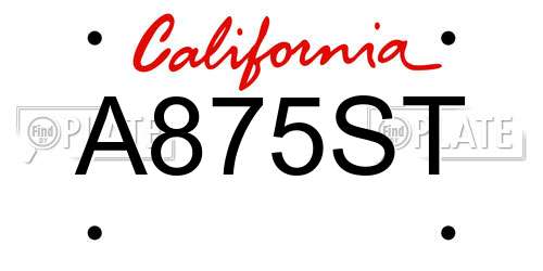 A875ST California License Plate