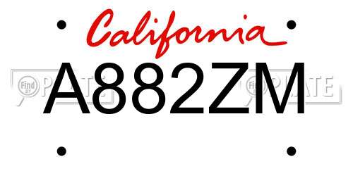 A882ZM California License Plate