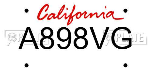 A898VG California License Plate