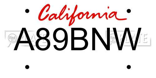 A89BNW California License Plate