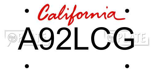 A92LCG California License Plate