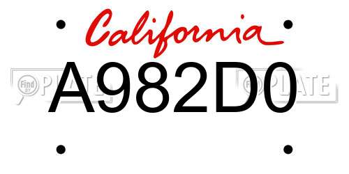 A982D0 California License Plate