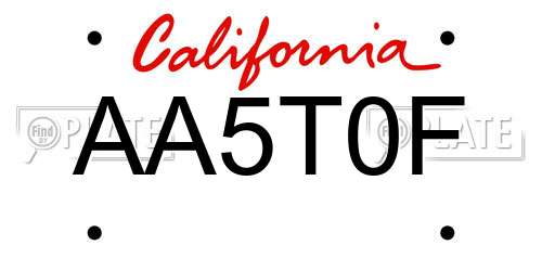 AA5T0F California License Plate