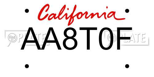 AA8T0F California License Plate