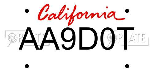 AA9D0T California License Plate