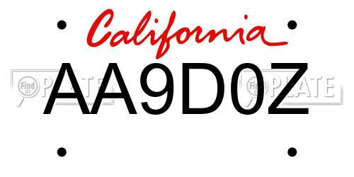 AA9D0Z California License Plate
