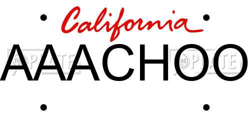 AAACHOO California License Plate