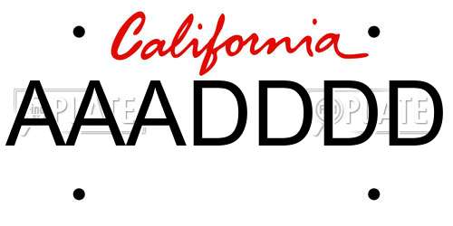 AAADDDD California License Plate
