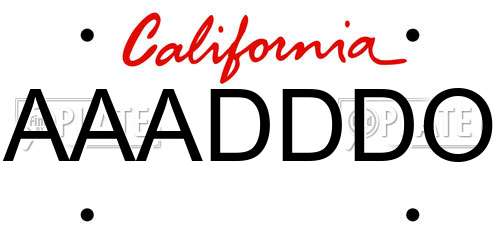AAADDDO California License Plate