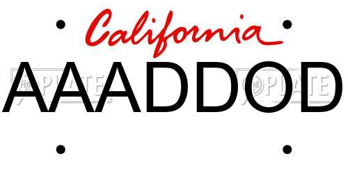 AAADDOD California License Plate